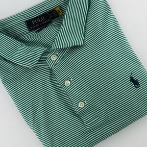 Polo Ralph Lauren‎ Classic Fit Green White Stripe Polo Shirt Men's XL Cotton